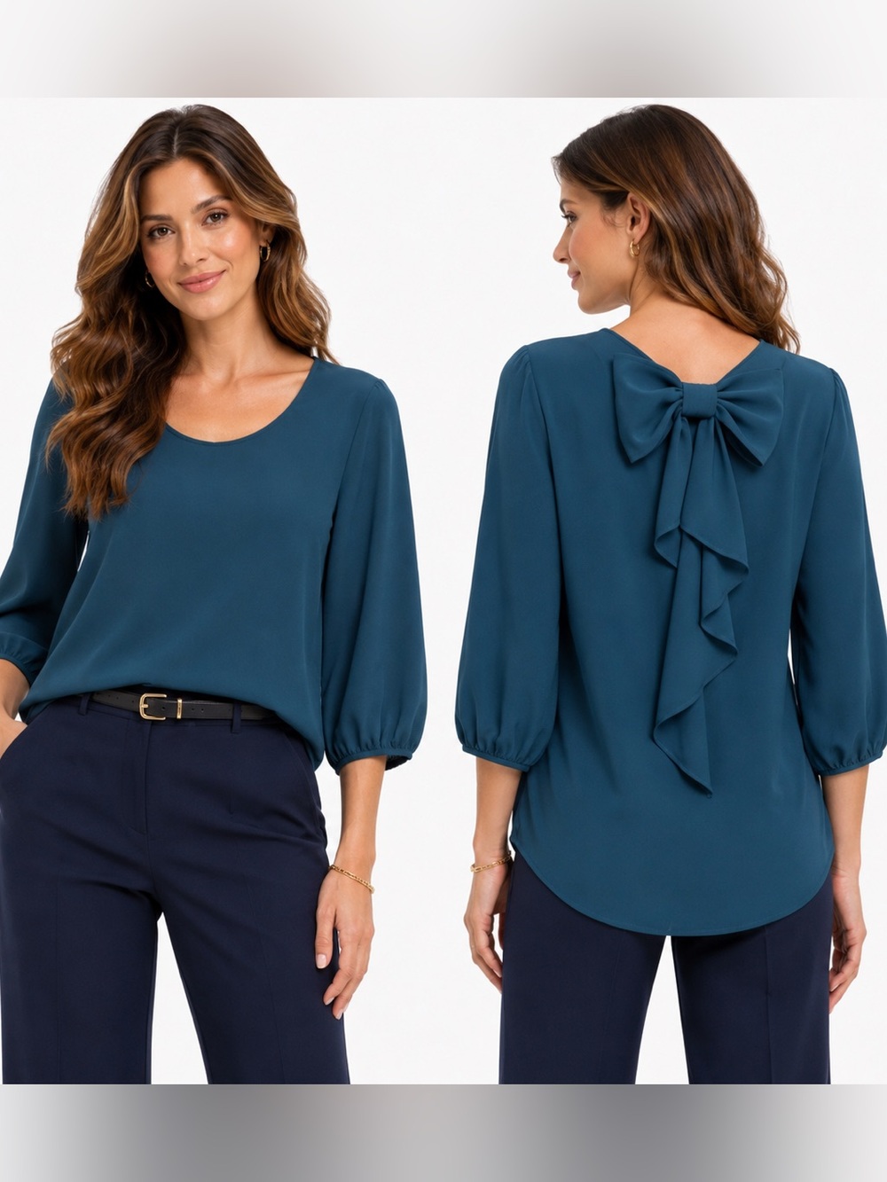 The Limited Blue Relaxed 3/4 Sleeve Blouse